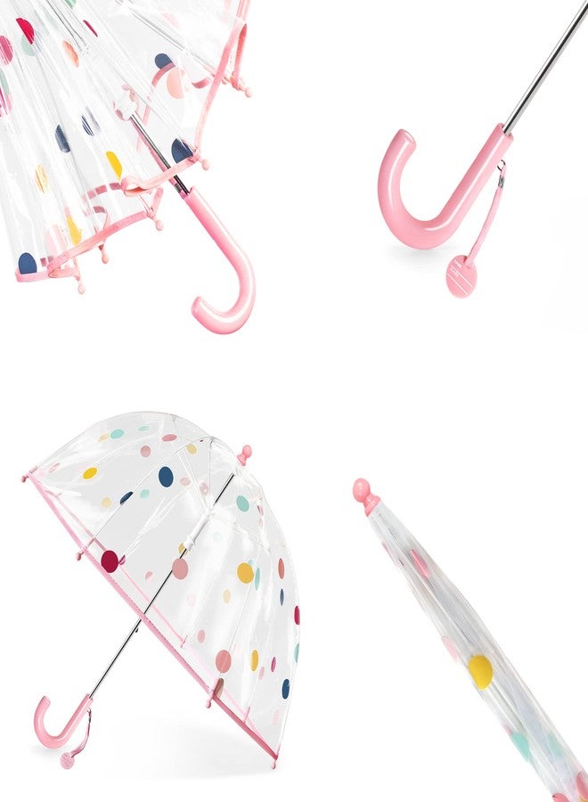 RONIARE Kids Clear Bubble Umbrellas for Rain Dome Windproof Umbrella for Kid Girls and Boys,Dots-Pink - Image 3